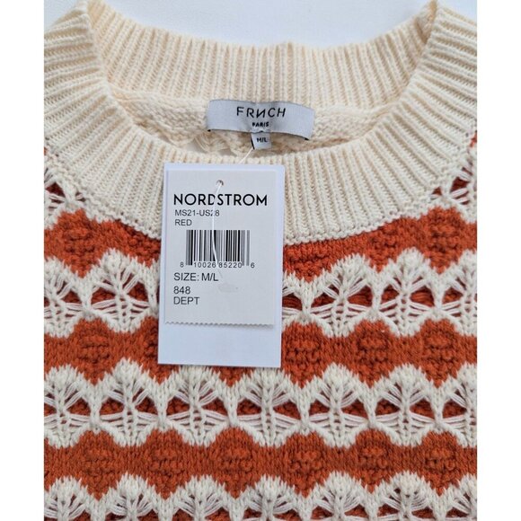 Frnch Paris Crochet Cropped Sweater Vest Orange & Cream Size M/L BNWT - Picture 3 of 8